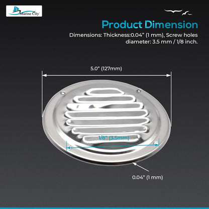 Marine City 304 Stainless Steel Round Louvered Vent – 5 Inch, Weather-Resistant Marine City