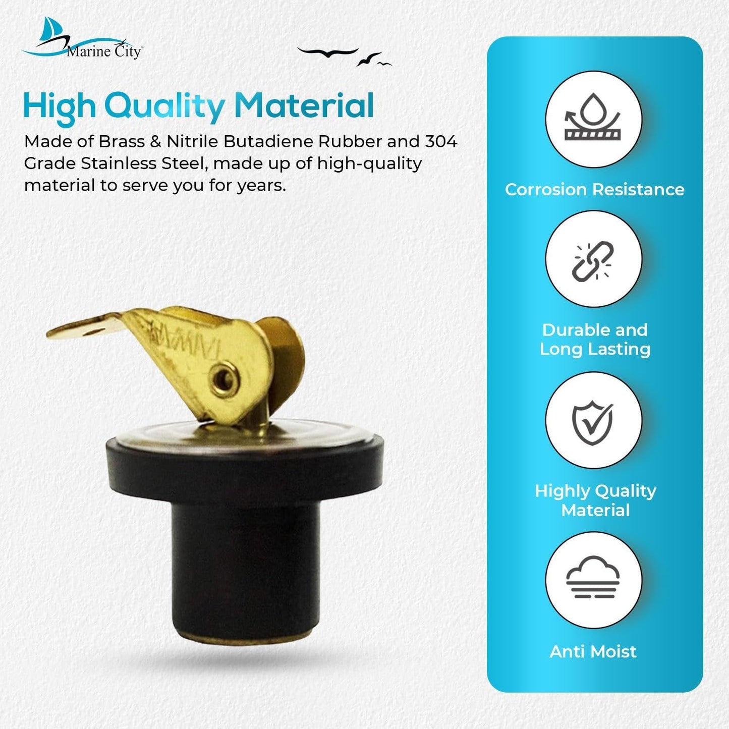 Marine City 5/8” Brass Snap Lock Baitwell Plugs – Drain Plug (Pack of 2) MARINE CITY