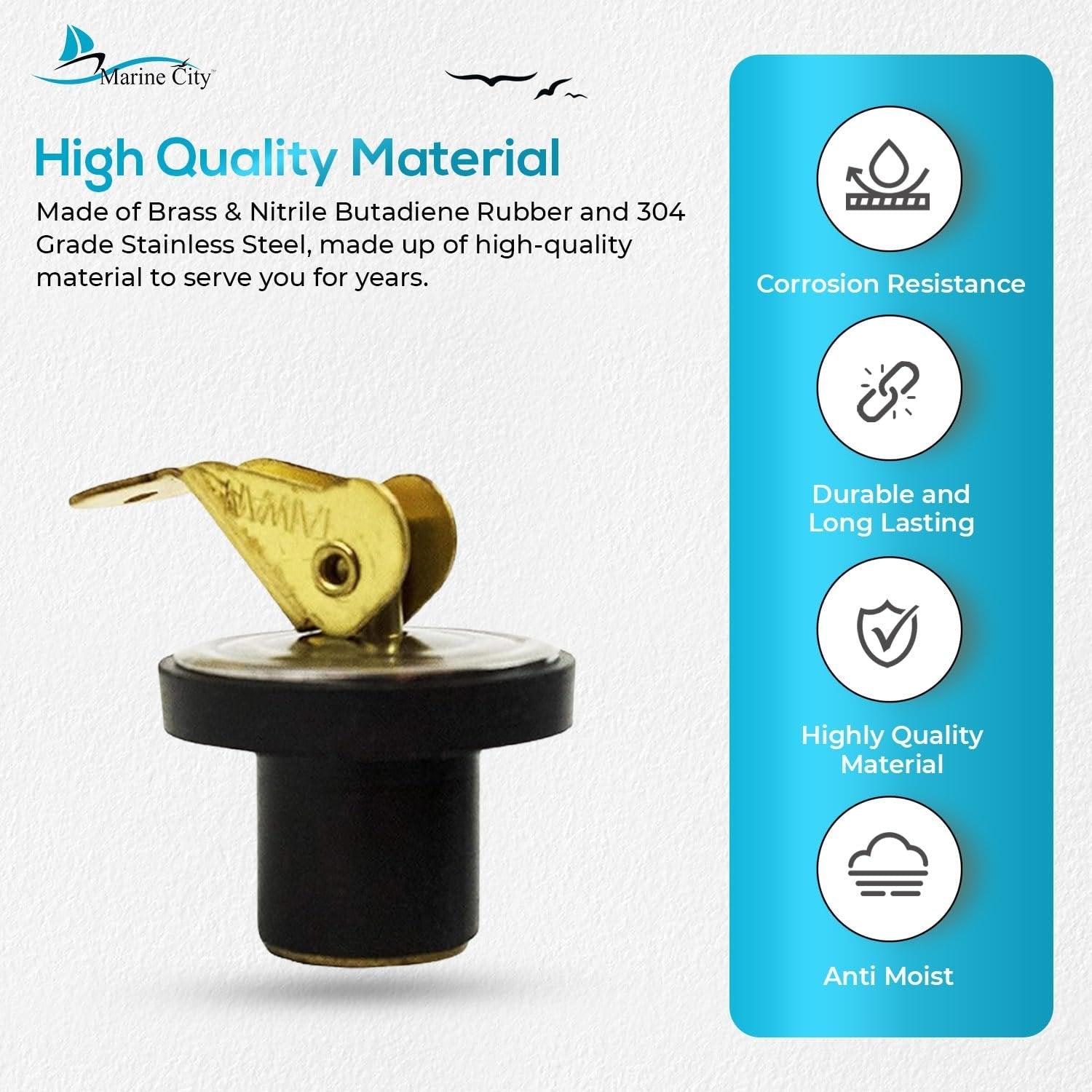 Marine City 5/8” Brass Snap Lock Baitwell Plugs – Drain Plug (Pack of 2) MARINE CITY