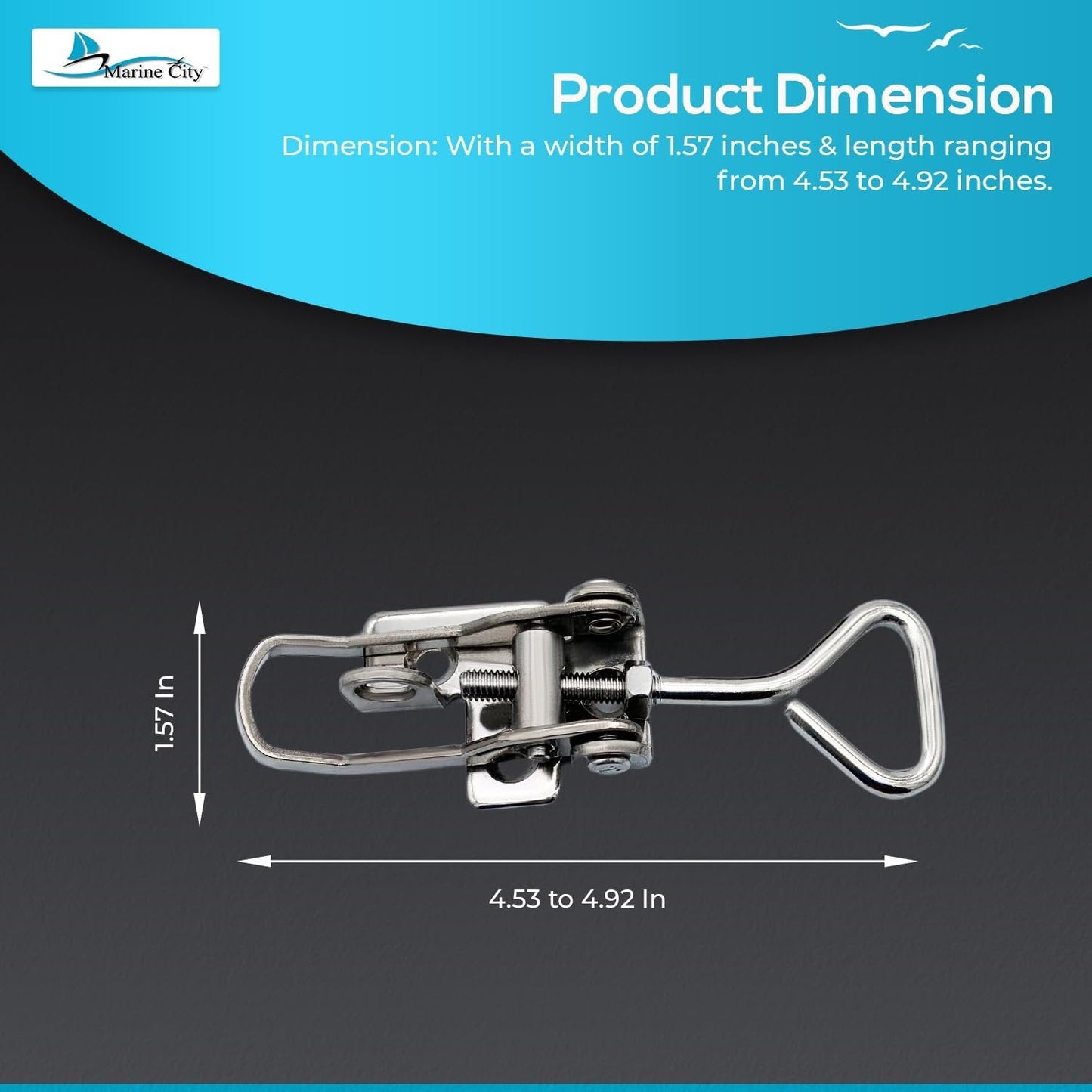 Marine City Lockable Hatch Fastener – 304 Stainless Steel, Adjustable 4.53–4.92” MARINE CITY
