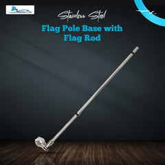 Marine City Asta de bandera montada en riel de acero inoxidable de 21 pulgadas y base de asta de bandera de acero inoxidable y bandera de EE. UU. de 12 pulgadas x 18 pulgadas para yate (1 juego)