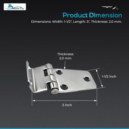 Marine City Stainless Steel Offset Short Side Hinges (2-5/8” × 1-7/16”) (2 Pcs)