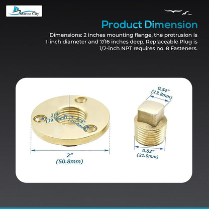 Tapón de drenaje de latón Marine City para 1” de diámetro. Orificio, 1/2''NPT (2 piezas) 