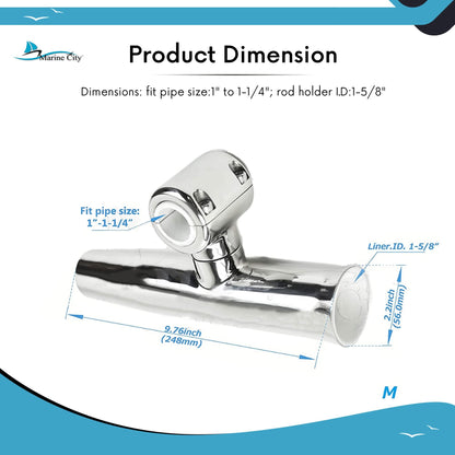 Marine City Adjustable Fishing Rod Holder – 304 Stainless Steel, Clamp-On