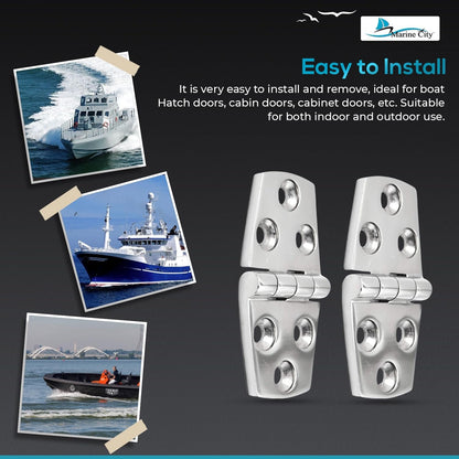 Marine City 316 Stainless Steel Polished Door Strap Hinges – 1-1/2 × 3 Inches Marine City