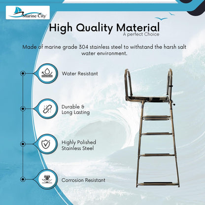 Marine City 4-Step Telescoping Boat Ladder – Stainless Steel, Extra Wide Steps Marine City