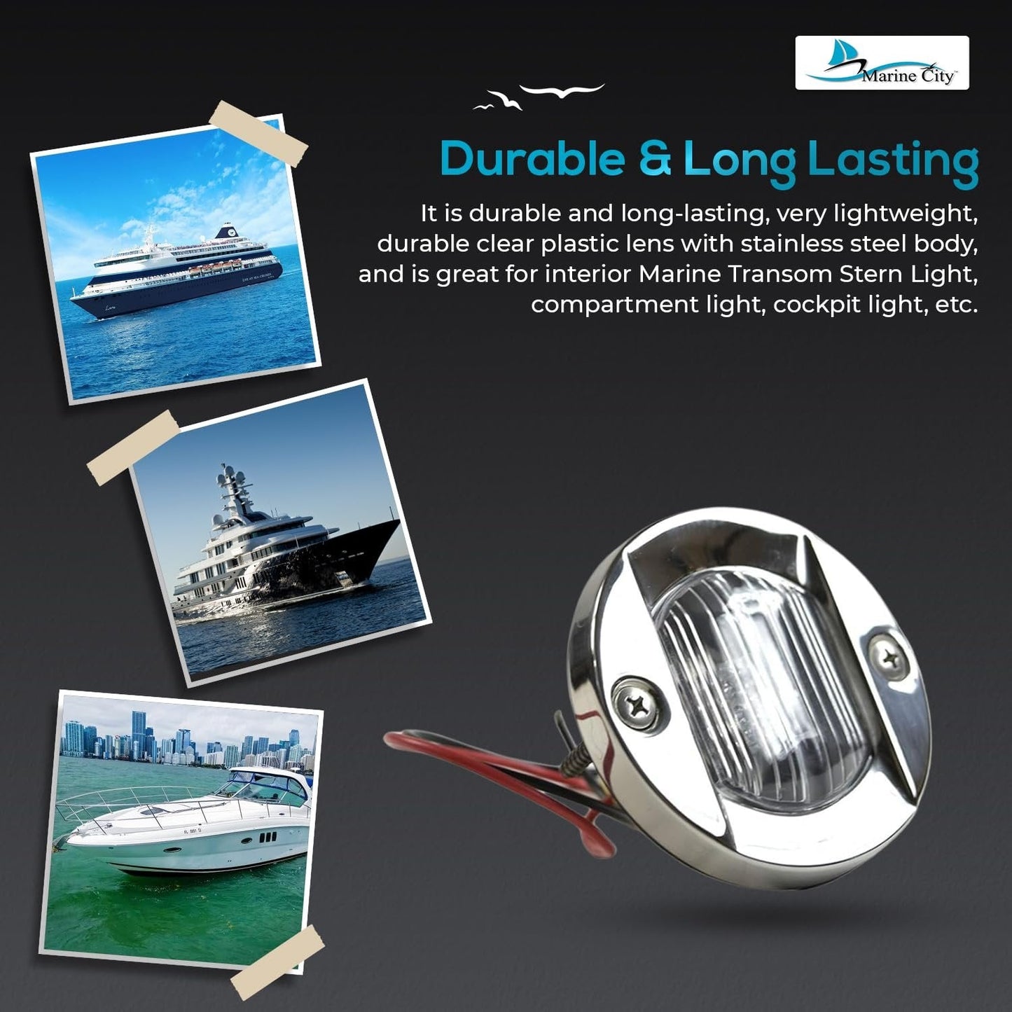 Marine City Flush Mount White LED Caution Light 3", 12V 18W, 304 Stainless Steel Marine City Hardware