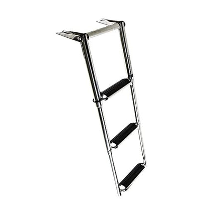 Marine City Escalera telescópica de 3 escalones de acero inoxidable 304 con escalones curvos extra anchos y pasarela equipada para barcos y yates
