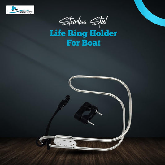 Marine City Stainless Steel Life Ring Holder – Elastic Cord, Fits 7/8”–1” Rails