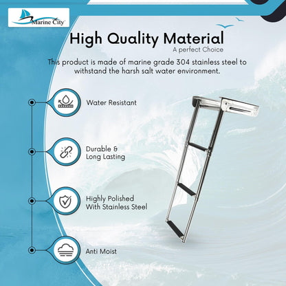 MARINE CITY 3-Step Telescoping Swim Platform Ladder – 304 Stainless Steel Marine City Hardware