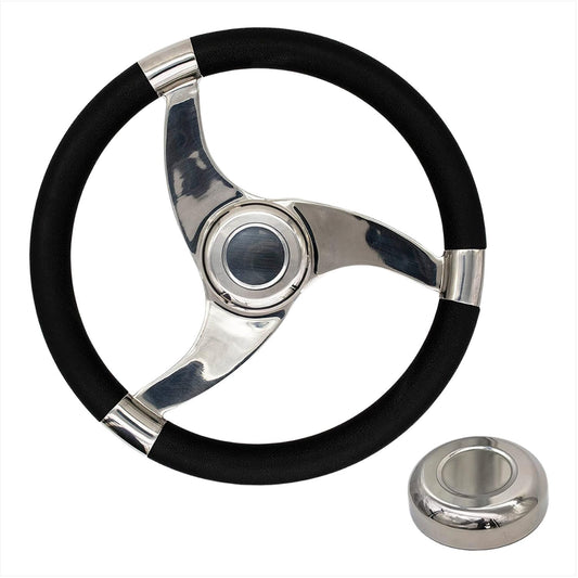 Marine City Tri-Spoke Steering Wheel, Stainless Steel, 13-1/2" with PU Foam Grip