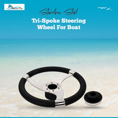 Marine City Tri-Spoke Steering Wheel, Stainless Steel, 13-1/2
