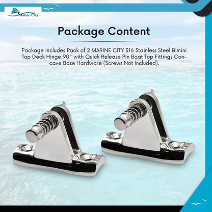 MARINE CITY 316 Stainless Steel Bimini Top Deck Hinge 90° Concave Base (2 Pcs)