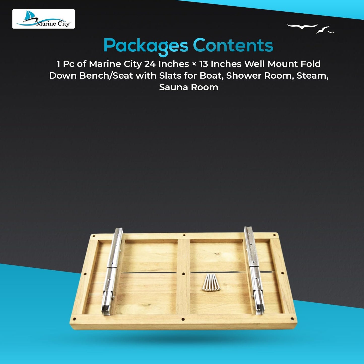 Marine City Banco/asiento plegable de 24 pulgadas x 13 pulgadas con listones para barco, cuarto de ducha, vapor, sala de sauna