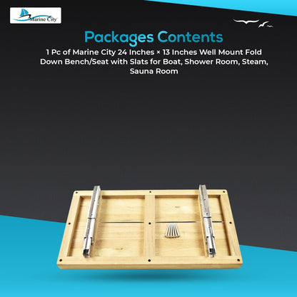 Marine City Banco/asiento plegable de 24 pulgadas x 13 pulgadas con listones para barco, cuarto de ducha, vapor, sala de sauna