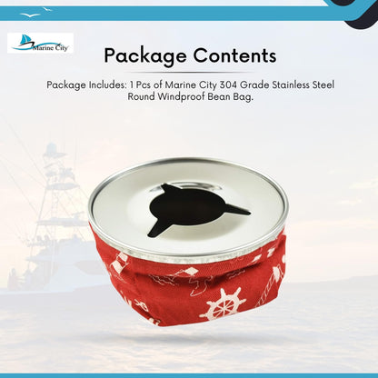 MARINE CITY Round Windproof Bean Bag – 304 Stainless Steel, Red, Lightweight Marine City