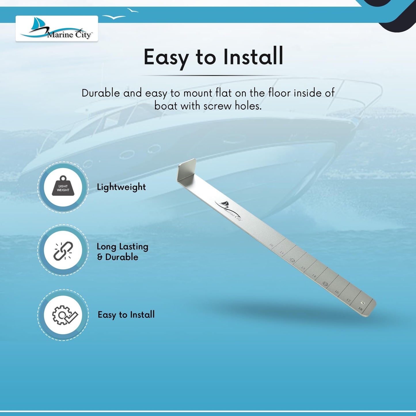 Marine City 18-Inch Aluminum Fishing Ruler – Durable Mount Fish Measuring Tool