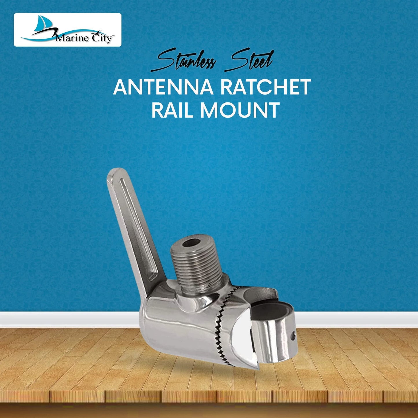 Marine City 316 Stainless Steel Antenna Ratchet Rail Mount with Handle Marine City