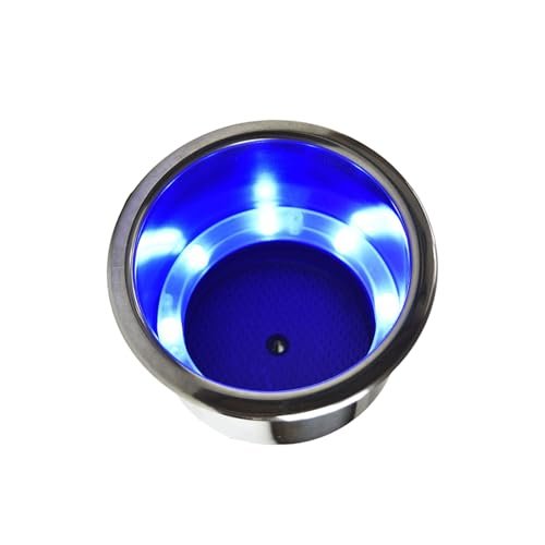 Marine City 8 Blue LED 12V Illuminated Stainless Steel Cup Holder with Drain