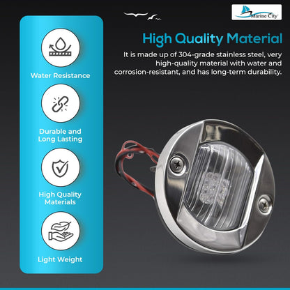 Marine City Flush Mount White LED Caution Light 18W, Stainless Steel (Pack of 4)