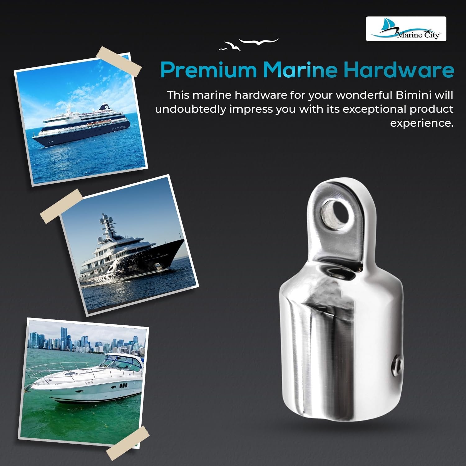 Marine City 316 Stainless Steel Round Outside Eye End for Bimini Top (Pack of 1) Marine City Hardware