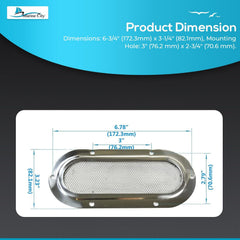 Marine City 316 Stainless Steel Oval Intake Vent Cover – 6-3/4” x 3-1/4”