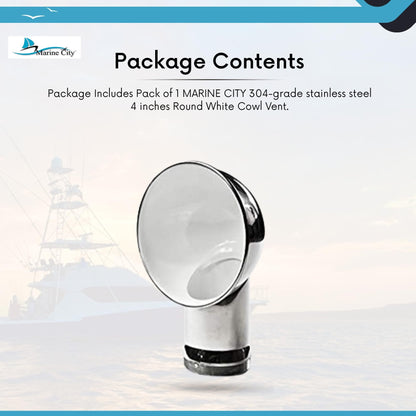 Marine City 3-Inch Round White Cowl Vent 304 Stainless Steel, Corrosion-Resistant Marine City