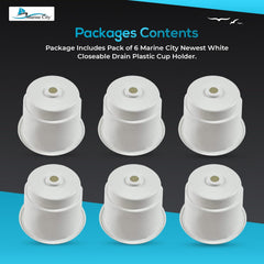 Marine City White Closeable Plastic Cup Holder with Drain – Fits 30 oz