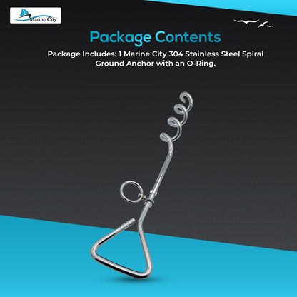 MARINE CITY Ground Anchor with O-Ring, 304 Stainless Steel, 18-inch Spiral Design for Boat Mooring, Tents, and Beach Use