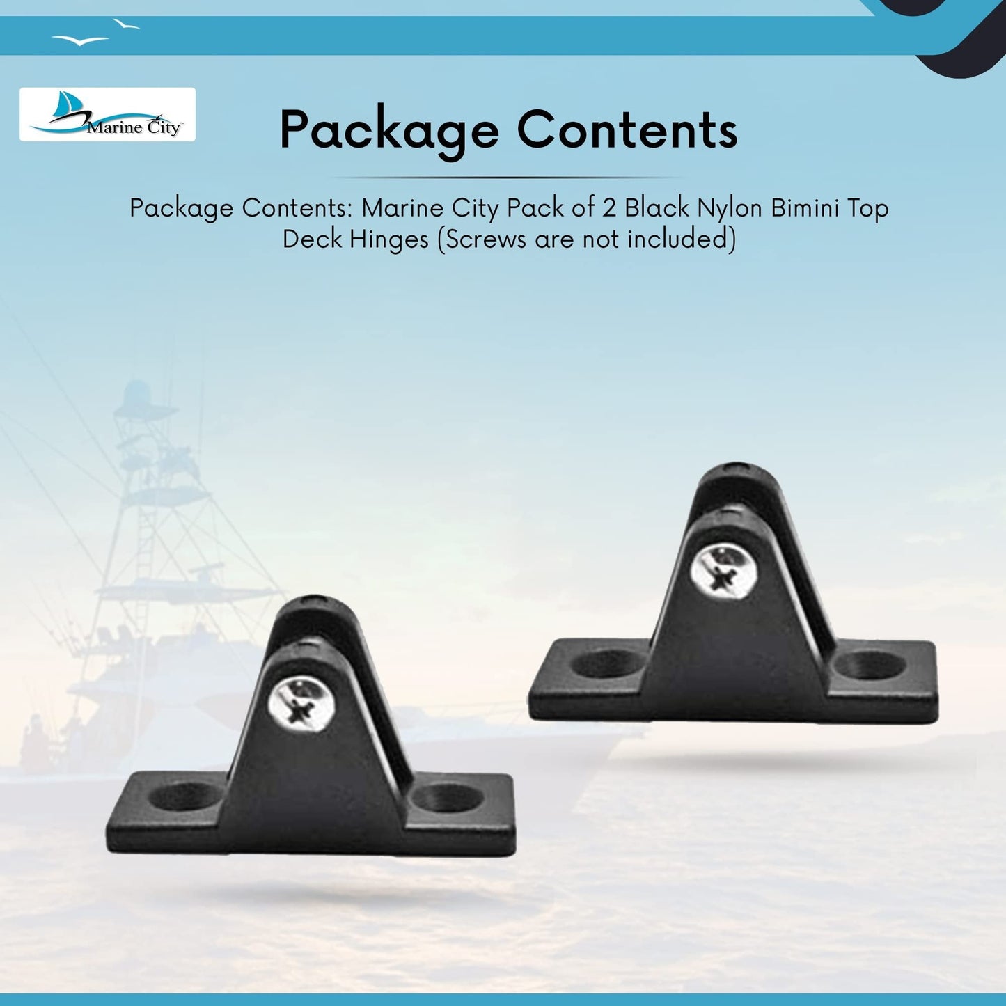 Marine City Nylon Bimini Top Deck Hinges Corrosion & Water-Resistant (Pack of 2) Marine City
