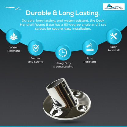 Marine City 316 Stainless Steel Boat Hand Railing Fittings – 1” Round Base Marine City