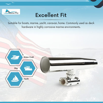MARINE CITY 316 Stainless Steel Adjustable Clamp-On Rod Holder (Pack of 2)