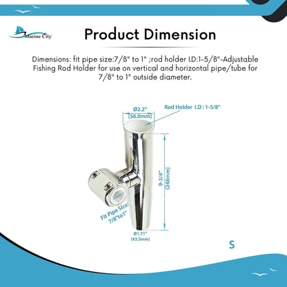 Marine City 304 Stainless Steel Clamp-On Adjustable Fishing Rod Holder