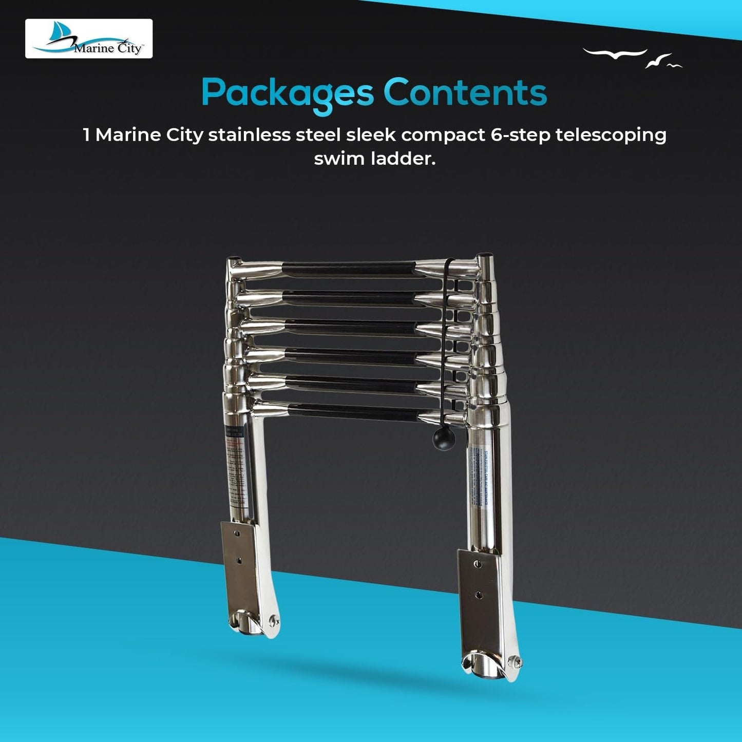 Marine City 6-Step Telescoping Swim Ladder, 304 Stainless Steel, 400 lb Capacity MARINE CITY