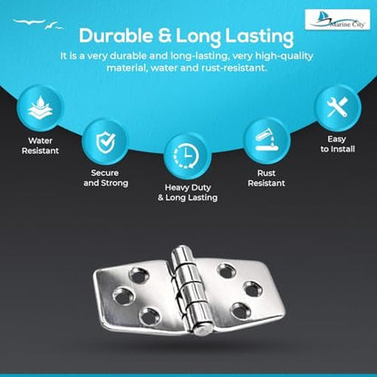 Marine City 304 Stainless Steel Mirror Polished Door Hinges 3” × 1.47” (2 Pcs) MARINE CITY