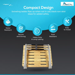 Marine City Escalera de plataforma de teca para nadar de 3 peldaños marinos de acero inoxidable I/B