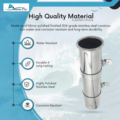 Marine City Adjustable Fishing Rod Holder Stainless Steel Clamp & Fixing Ring