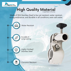 Marine City 304 Stainless Steel Flag Pole Base Fits 7/8” & 1” Rails for Boats