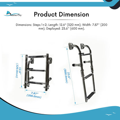 Marine City Escalera de embarque plegable de acero inoxidable para yates y barcos de grado marino de 1+2 escalones