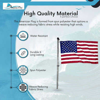 Marine City American Flag for Boats – 15 x 25 Inches Polyester, Wind-Resistant MARINE CITY