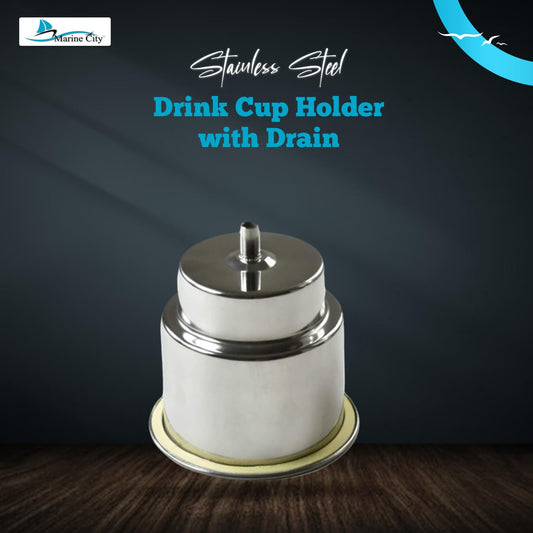 Marine City Stainless Steel Drink Cup Holder with Drain, 3/8” Barb, 4-1/4”Flange