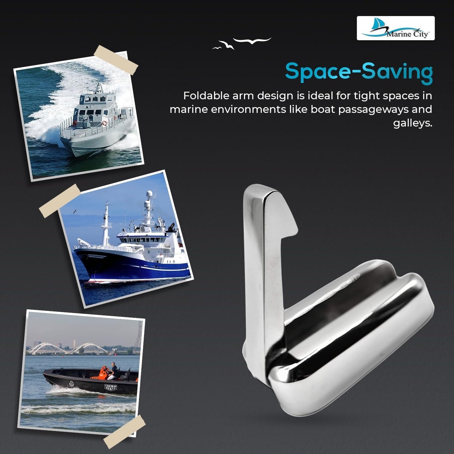 MARINE CITY 316 Stainless Steel Spring Folding Hat & Coat Hook – Strong, Durable Marine City