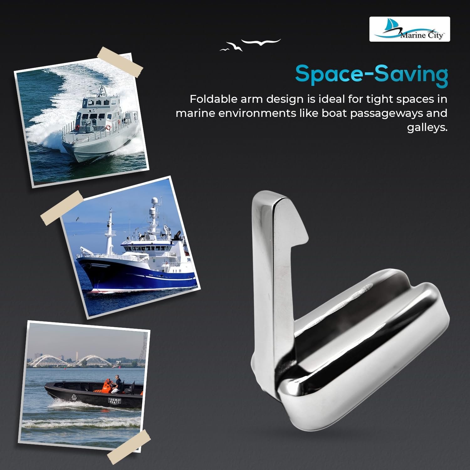 MARINE CITY 316 Stainless Steel Spring Folding Hat & Coat Hook – Strong, Durable Marine City