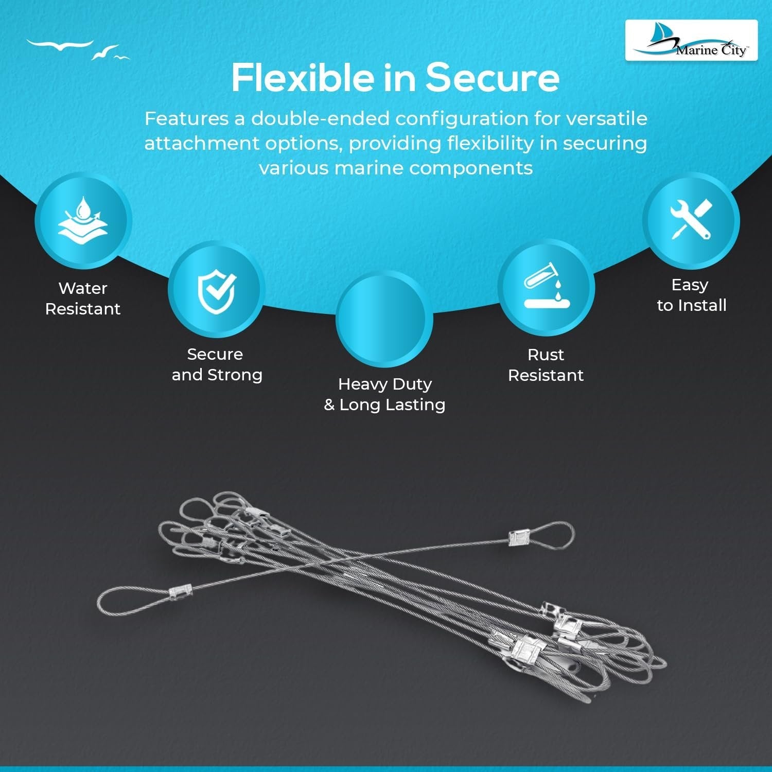 MARINE CITY 316 Stainless Steel Double-Ended Lanyard Cable (10 Pack) MARINE CITY
