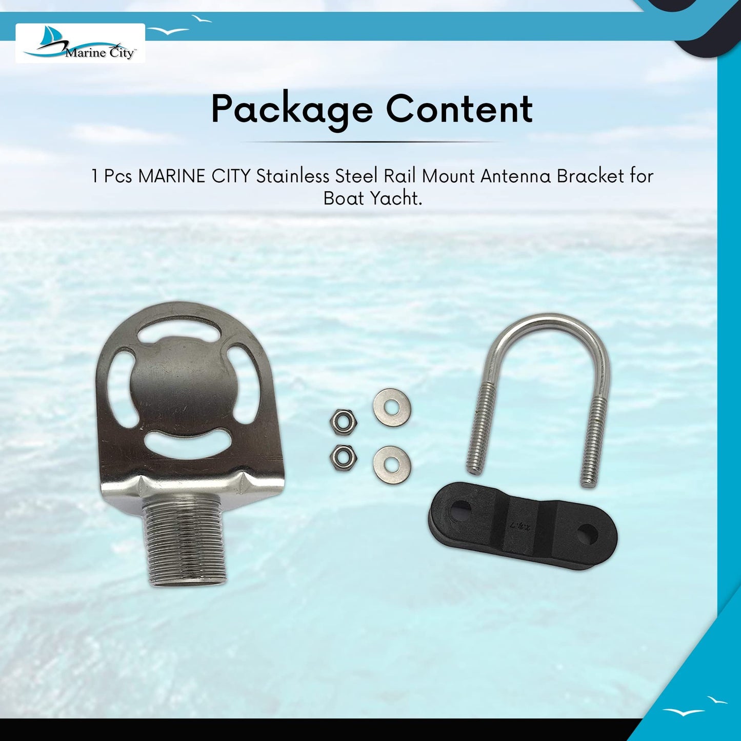 Marine City Rail Mount Antenna Bracket – 304 Stainless Steel with Nylon Clamp