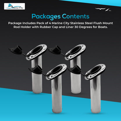 Marine City Fishing Rod Holder Heavy Duty Cast Stainless Steel, 30° Flange Angle