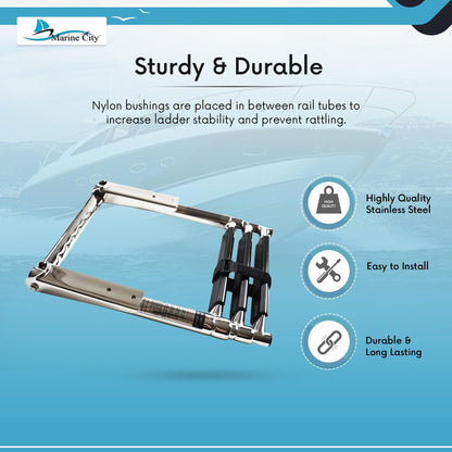 MARINE CITY 3-Step Telescopic Drop Ladder with Gangplank Handle Stainless Steel Marine City