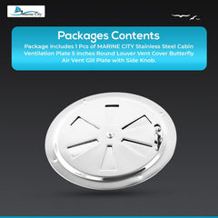 Marine City 6 Inch Stainless Steel Round Louver Vent Cover with Side Knob
