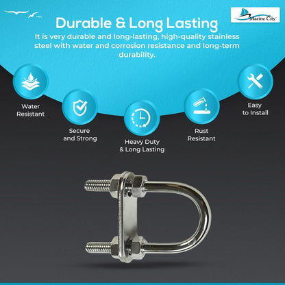 Marine City Bow Eye U-Bolt – 1/4” 304 Stainless Steel, 2-1/2” Length, Heavy Duty Marine City