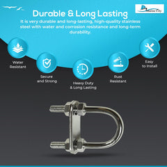 Marine City Bow Eye U-Bolt – 1/4” 304 Stainless Steel, 2-1/2” Length, Heavy Duty